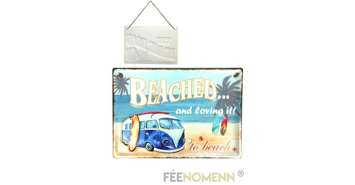 Plaque Métal Déco Vintage EFFET RELIEF Combi Plage Surf 30x40cm